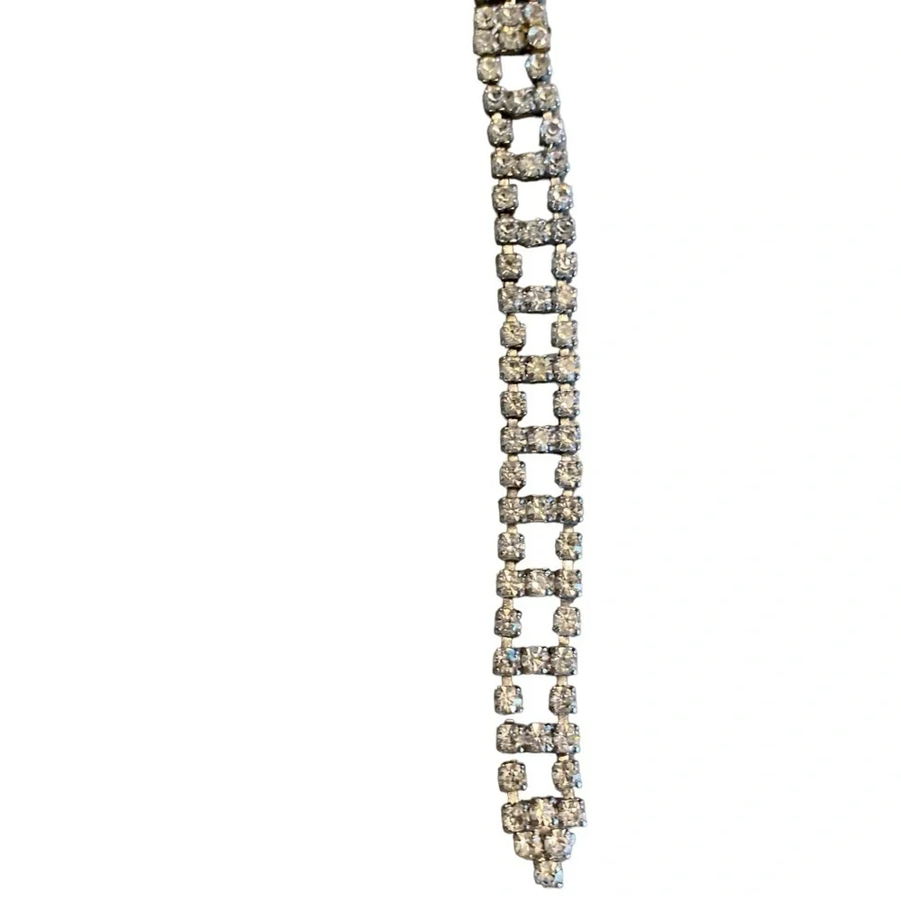 Vintage Silver Sparkling Prong Set Rhinestone Bling Belt Glam party